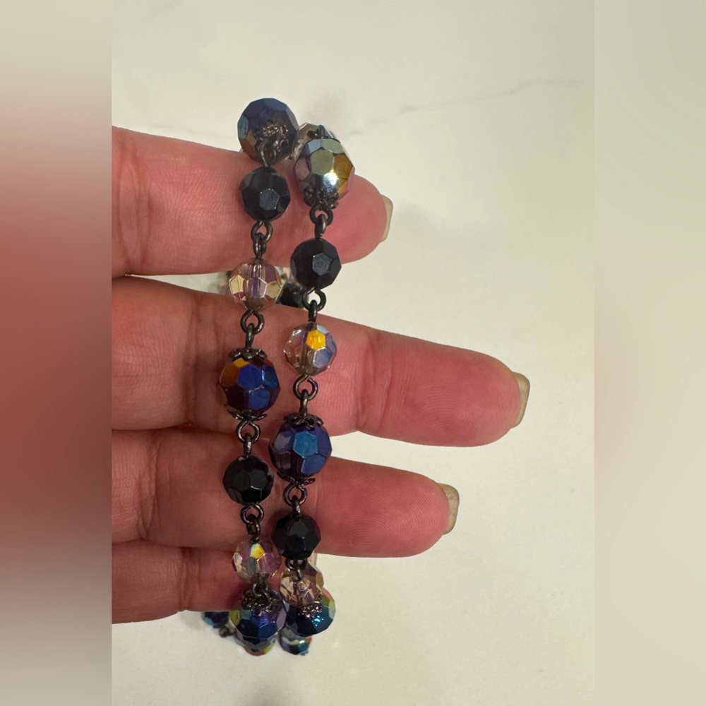 MULTI COLOURED METALLIC beaded 55” necklace. (gently used)